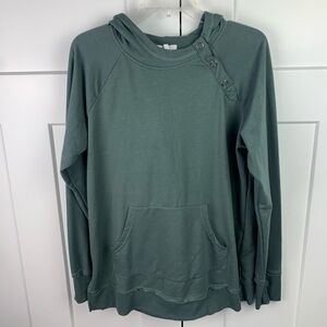 Maurices MEDIUM Green Hooded Top Snap Neck Cozy Casual